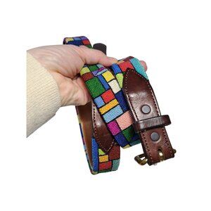 Vintage Rainbow Belt Multicolor Pattern & Leather Accents MenWomen Colorblock 38